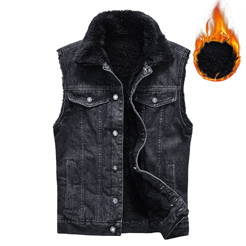 Men's Motorcycle Plus Velvet Thickened Denim Vest