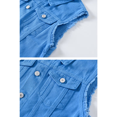 Gilet en denim blanc vieilli tendance