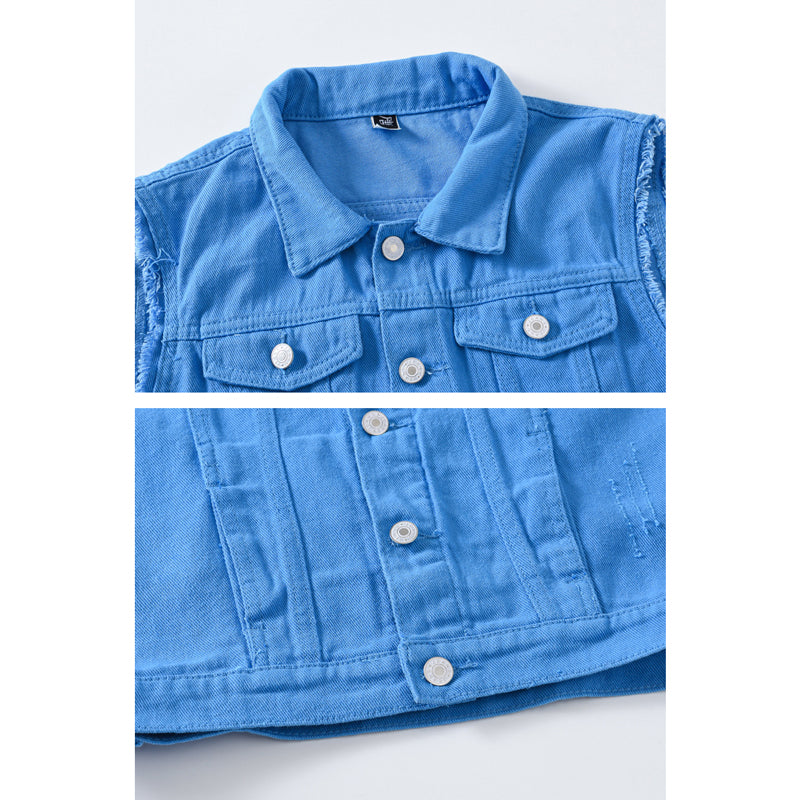 Gilet en denim blanc vieilli tendance