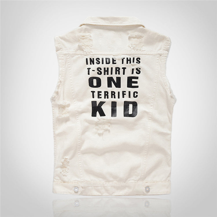 Gilet en denim blanc vieilli tendance