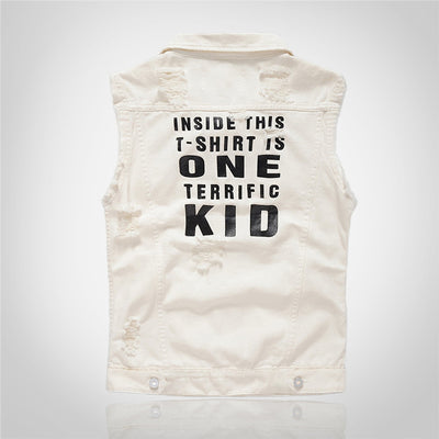 Gilet en denim blanc vieilli tendance