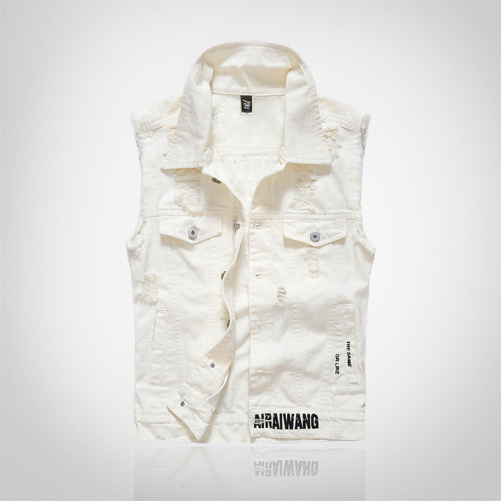 Gilet en denim blanc vieilli tendance