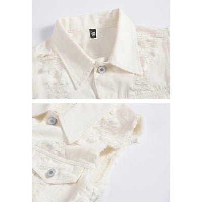Gilet en denim blanc vieilli tendance