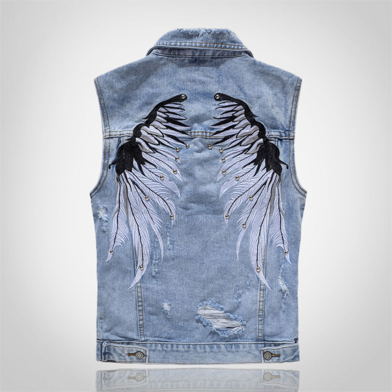 Wings Embroidered Rivet Denim Vest