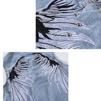 Wings Embroidered Rivet Denim Vest