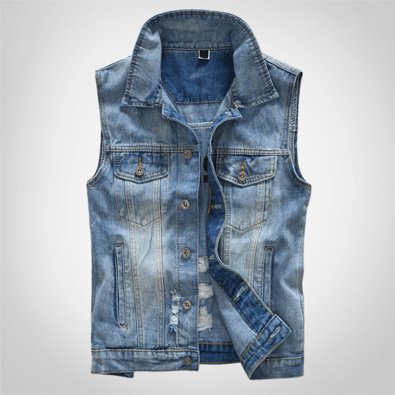 Gilet en denim blanc vieilli tendance