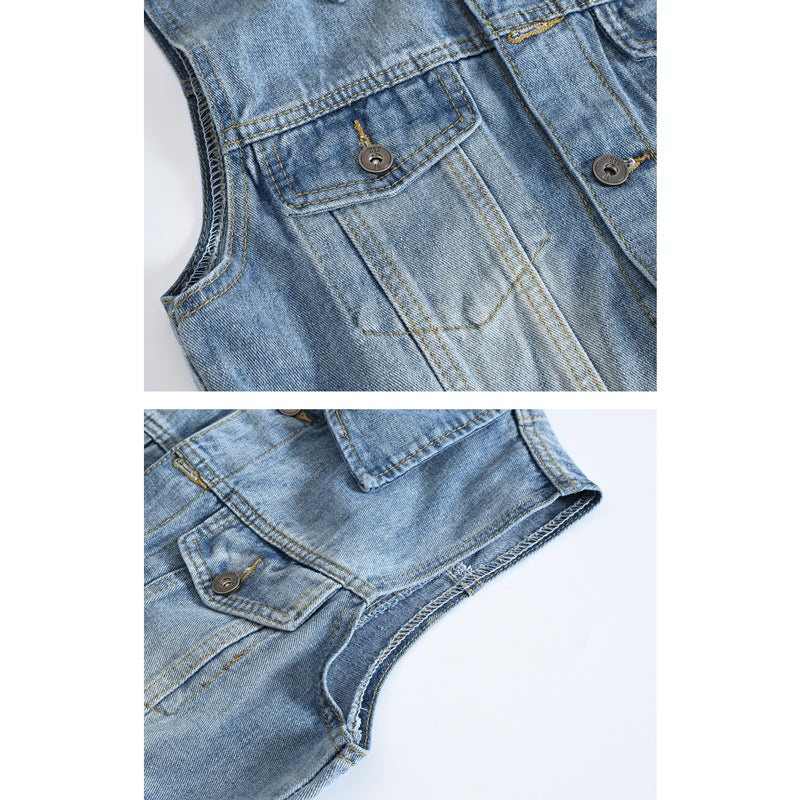 Gilet en denim blanc vieilli tendance