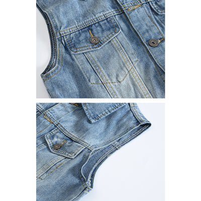 Gilet en denim blanc vieilli tendance