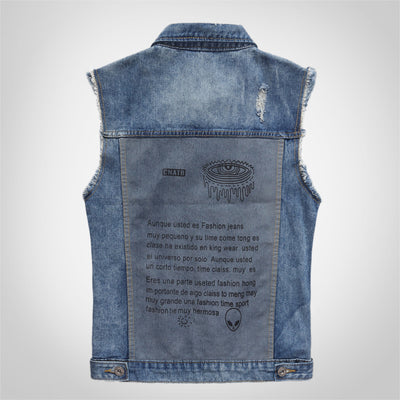 Gilet en denim blanc vieilli tendance
