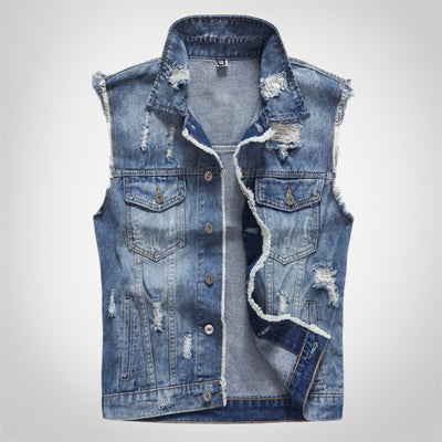 Gilet en denim blanc vieilli tendance