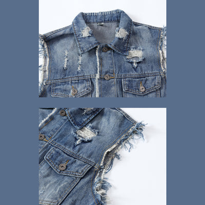 Gilet en denim blanc vieilli tendance
