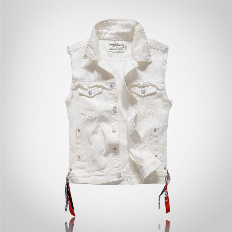 Gilet en denim blanc vieilli tendance