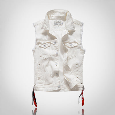 Gilet en denim blanc vieilli tendance