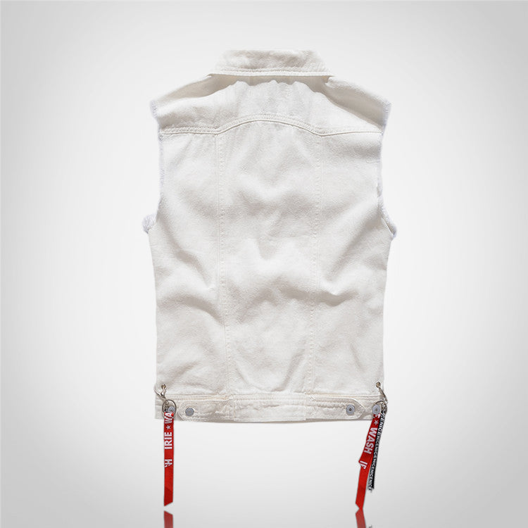 Gilet en denim blanc vieilli tendance