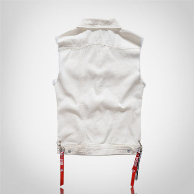 Gilet en denim blanc vieilli tendance