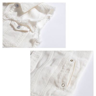 Gilet en denim blanc vieilli tendance