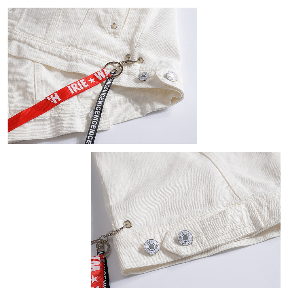 Gilet en denim blanc vieilli tendance
