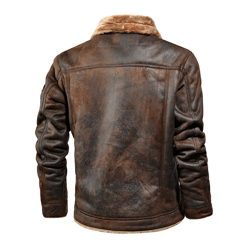 Men's Thickened Shearling-Lined Leather Jacket for Winter Warmth
