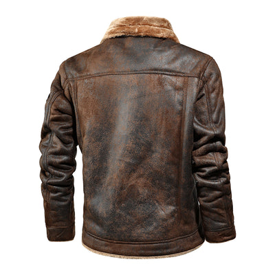 Men's Thickened Shearling-Lined Leather Jacket for Winter Warmth
