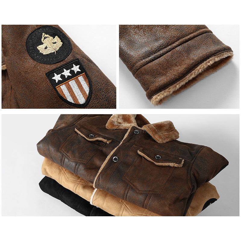 Men's Thickened Shearling-Lined Leather Jacket for Winter Warmth