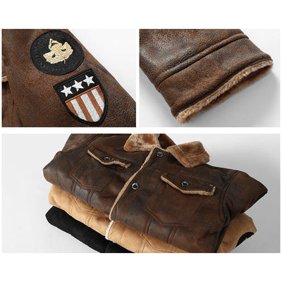 Men's Thickened Shearling-Lined Leather Jacket for Winter Warmth