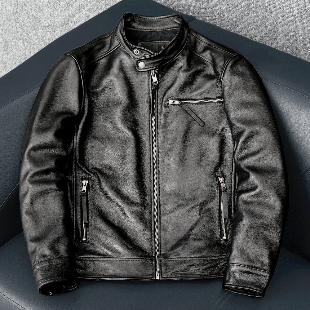 Veste en cuir de vachette noire