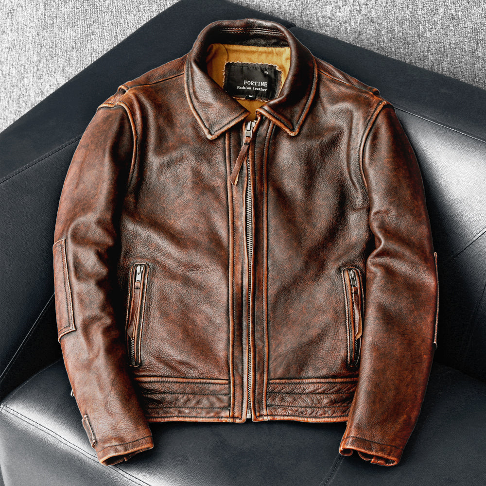 Amekaji Men's Genuine Cowhide Leather Jacket