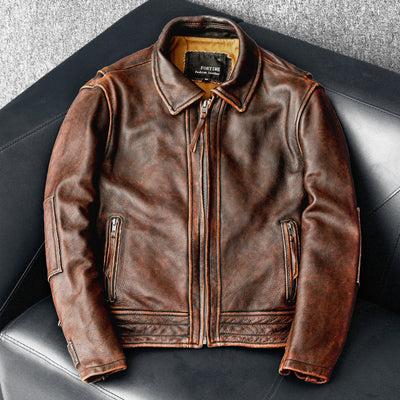 Amekaji Men's Genuine Cowhide Leather Jacket