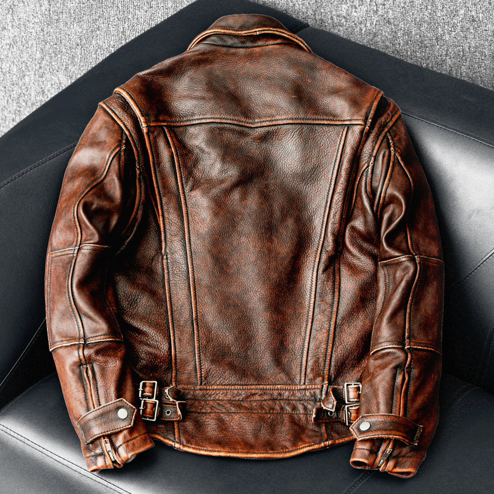 Amekaji Men's Genuine Cowhide Leather Jacket