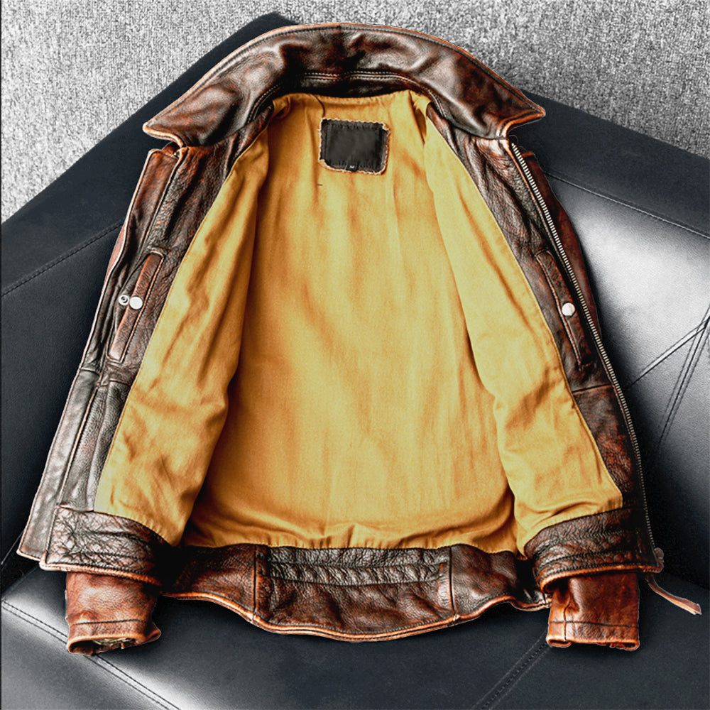 Amekaji Men's Genuine Cowhide Leather Jacket