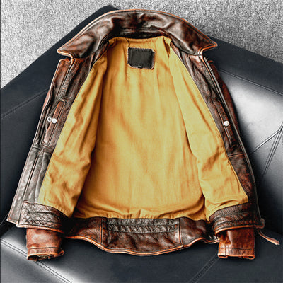 Amekaji Men's Genuine Cowhide Leather Jacket