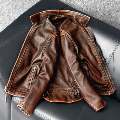 Amekaji Men's Genuine Cowhide Leather Jacket