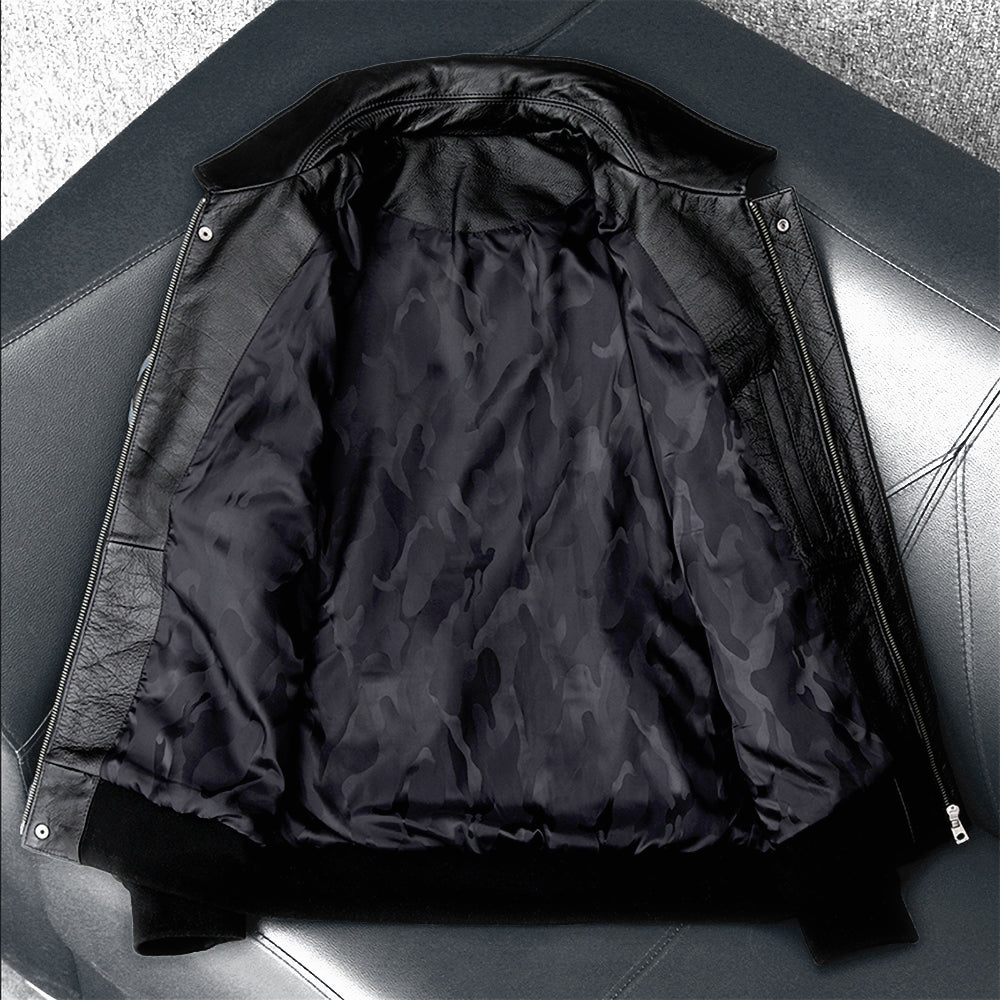 Men's Embroidered Bomber Flight Genuine Cowhide Leather Jacket