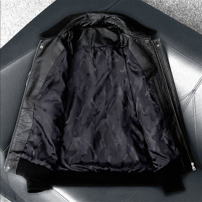 Men's Embroidered Bomber Flight Genuine Cowhide Leather Jacket