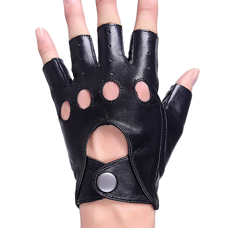 Black Fingerless Genuine Leather Gloves