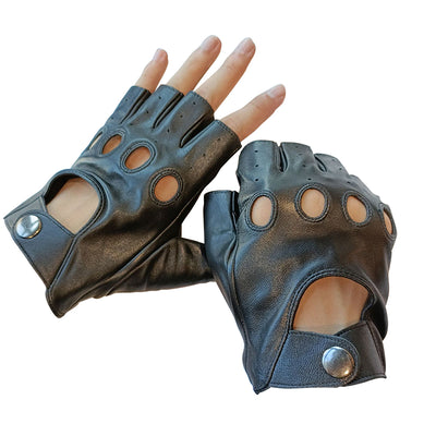 Black Fingerless Genuine Leather Gloves