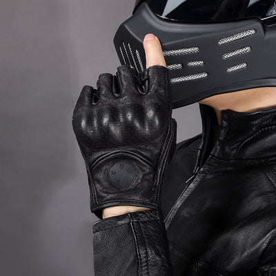 Black Summer Genuine Leather Fingerless Gloves