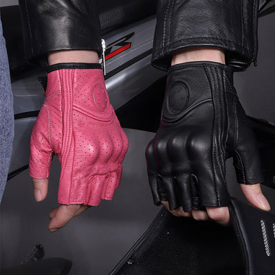 Black Summer Genuine Leather Fingerless Gloves