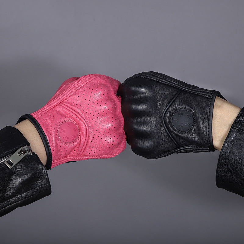 Black Summer Genuine Leather Fingerless Gloves