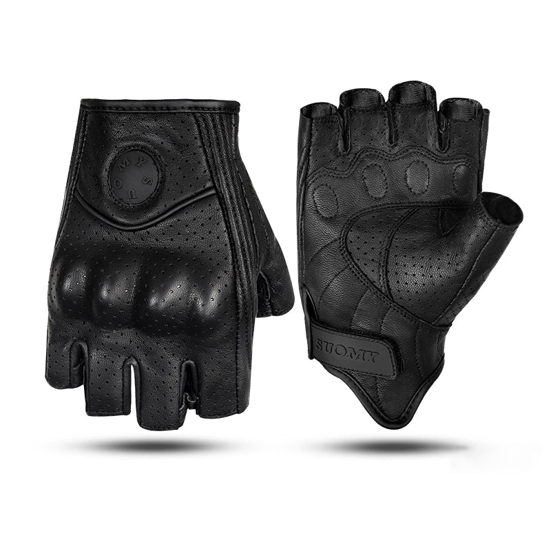 Black Summer Genuine Leather Fingerless Gloves