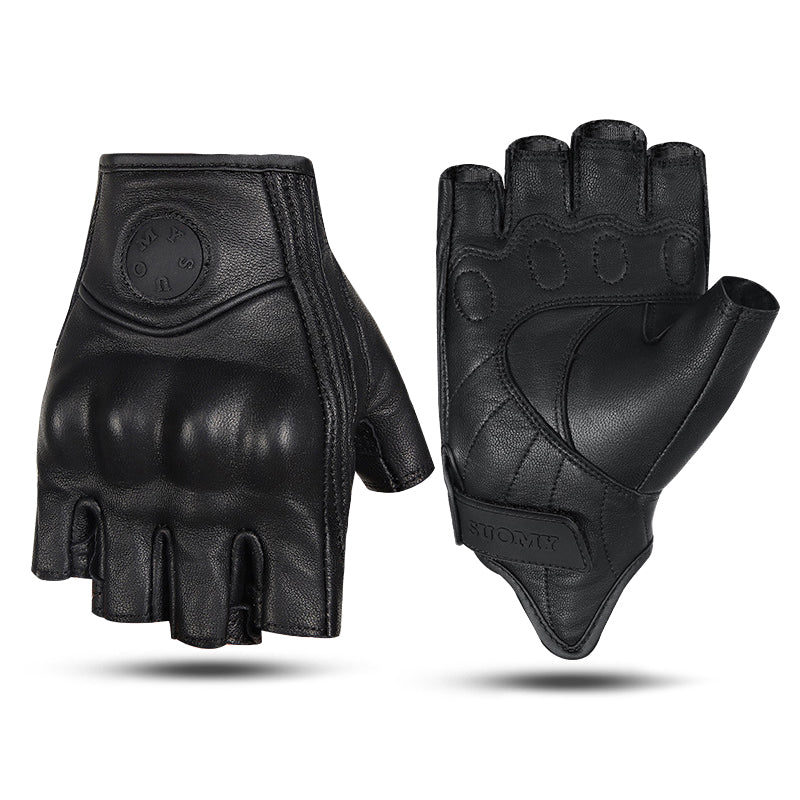 Black Summer Genuine Leather Fingerless Gloves