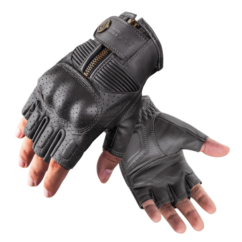 Genuine Leather Racing Protective Fingerless Gloves