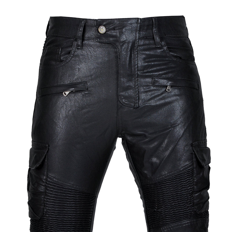 Motorcycle Edgy Slim Leather Pants With Armor Protector