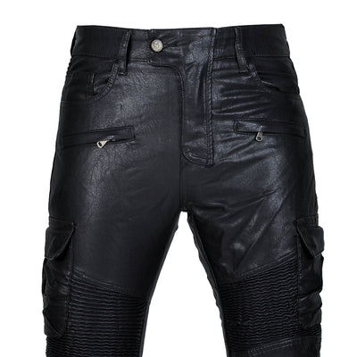 Motorcycle Edgy Slim Leather Pants With Armor Protector