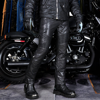Motorcycle Edgy Slim Leather Pants With Armor Protector