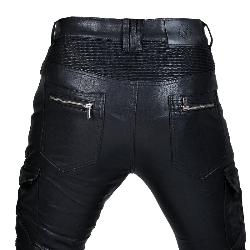 Motorcycle Edgy Slim Leather Pants With Armor Protector
