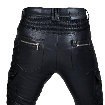 Motorcycle Edgy Slim Leather Pants With Armor Protector