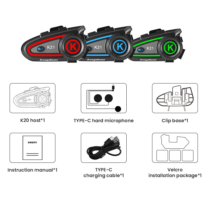 K21 Waterproof Helmet Bluetooth Headset With Three Color Light