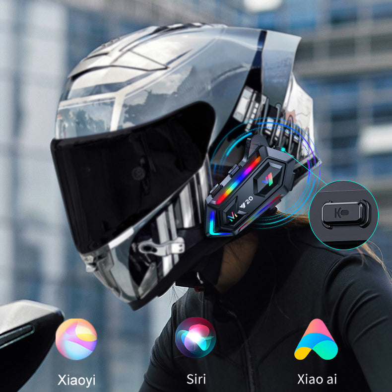 Motorcycle Helmet Bluetooth Headset RGB Lights Heavy Bass