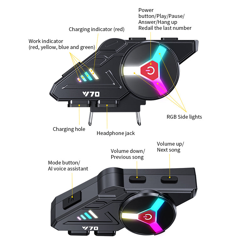 Helmet Bluetooth Headset Noise Reduction RGB lights